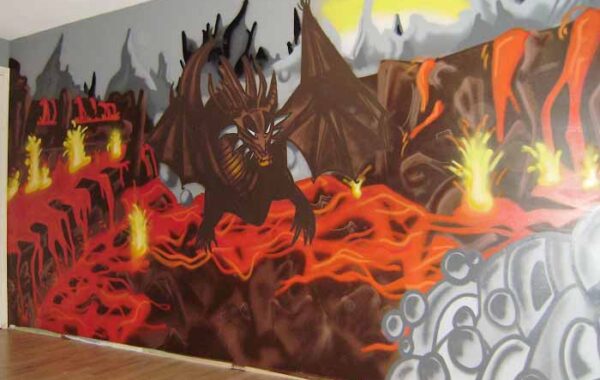 Graffiti kamer met draak