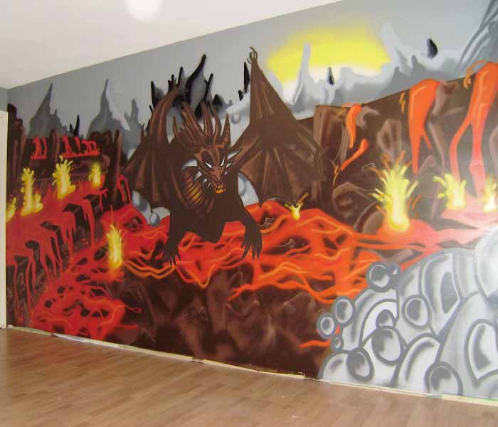 Graffiti kamer met draak