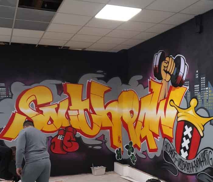 Muurschildering graffiti gym en sportschool