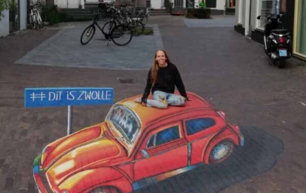 3D straatkunst auto