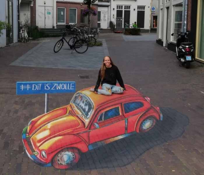 3D straatkunst auto